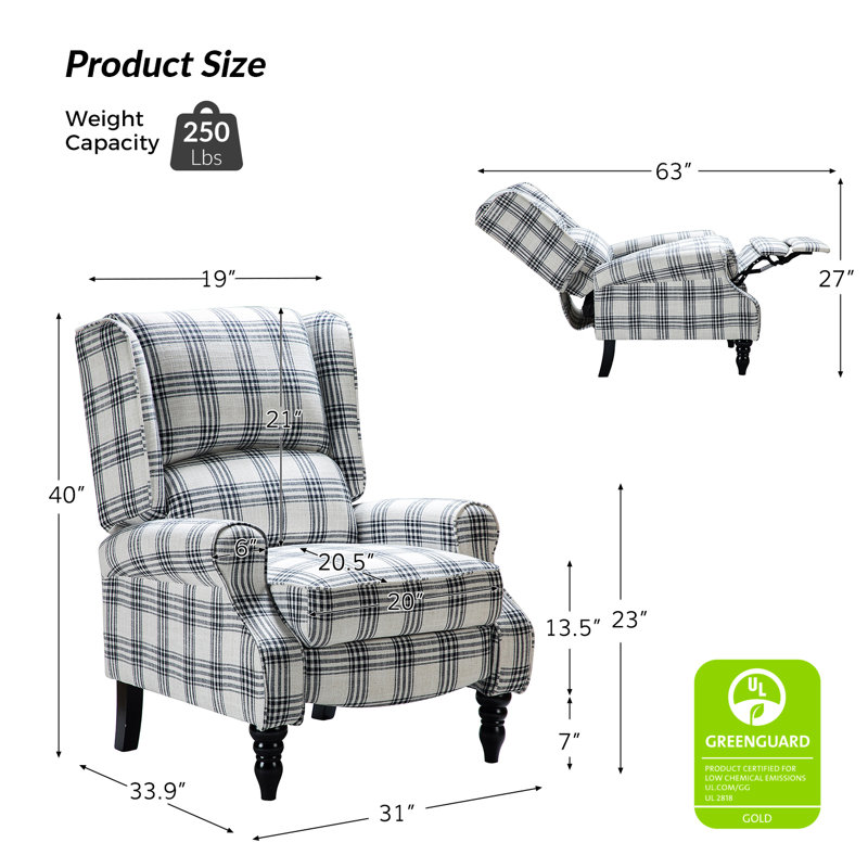 Brody 31" Wide Manual Standard Recliner, Plaid Black