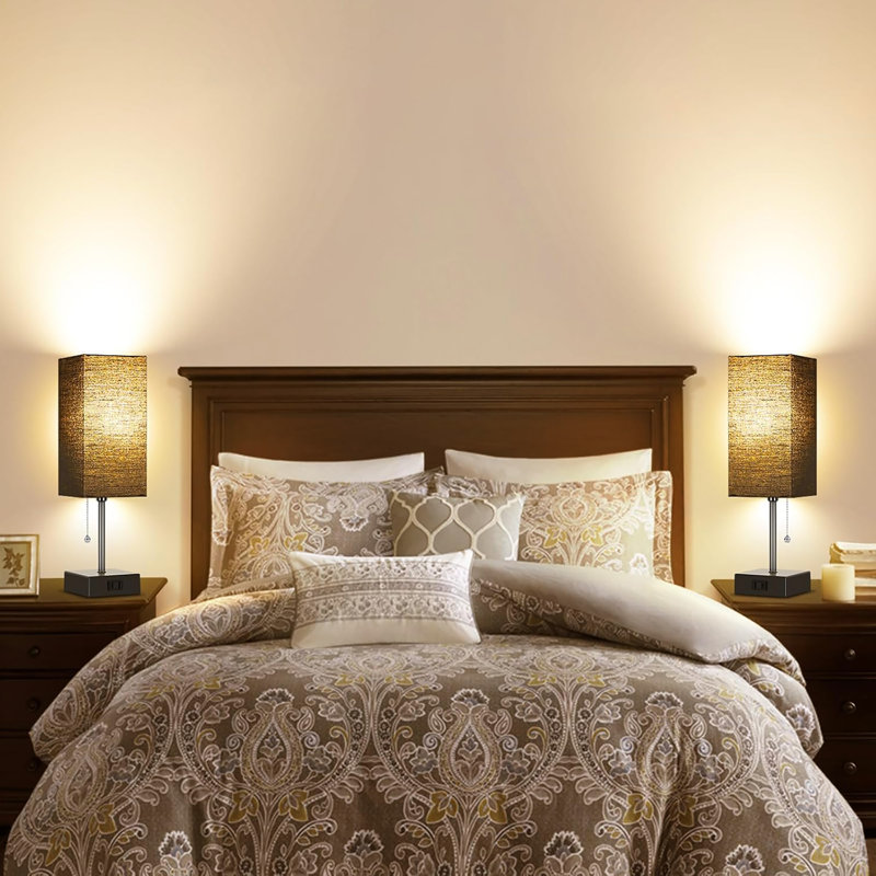 Ensemble de 2 lampes de table pour la chambre à coucher, à intensité variable 3 couleurs 15 po, avec chaînette et prises de courant, 2 ampoules incluses