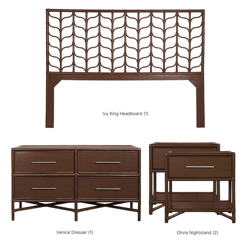 Ivy Four Piece Bedroom Set, 4 Pcs: Headboard, Dresser, 2 Nightstands, Natural, King
