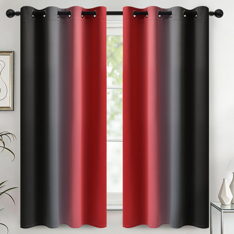 Rideaux isolants thermiques rouges et noirs, fenêtre à œillets dégradés 2 panneaux, Rouge / Noir, L 52 po x L 63 po