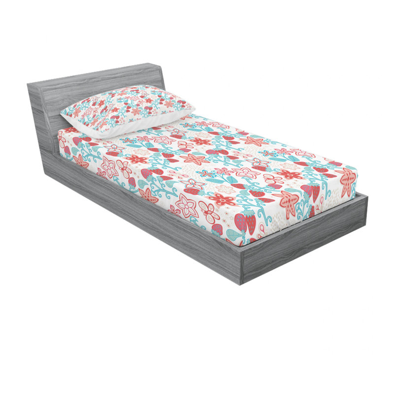 Ensemble de draps floral coccinelles papillonss et fraises pour enfants, Ensemble de draps pour lit simple avec drap-housse