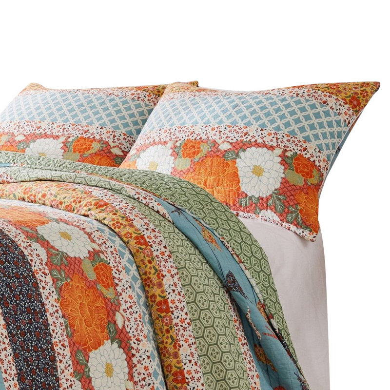 King Size Blue and Orange Microfiber Reversible Quilt Set