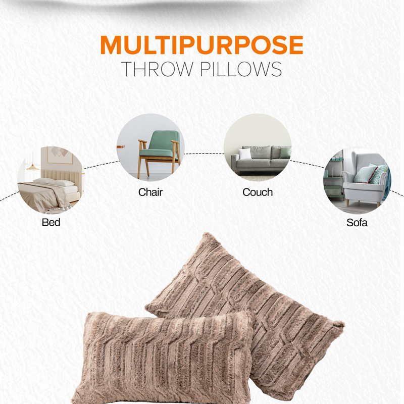 Luxurious Marble Chocolate Faux Fur Rectangular Throw Pillow Set