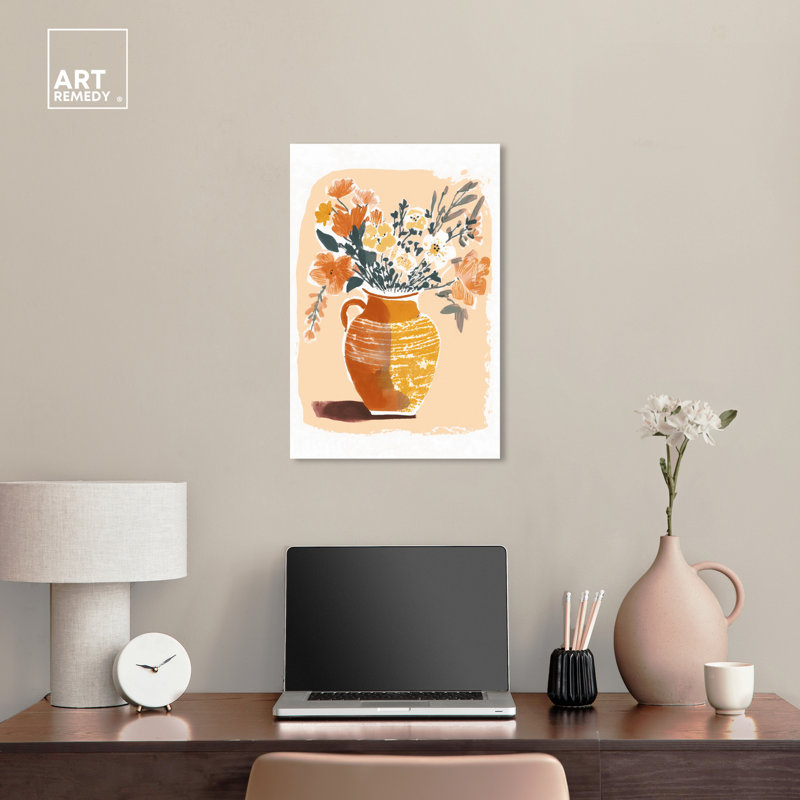 «Mid Autumn Flowers Canvas Boho», art mural coloré par Art Remedy, Toile tendue, H 24 po x l 16 po