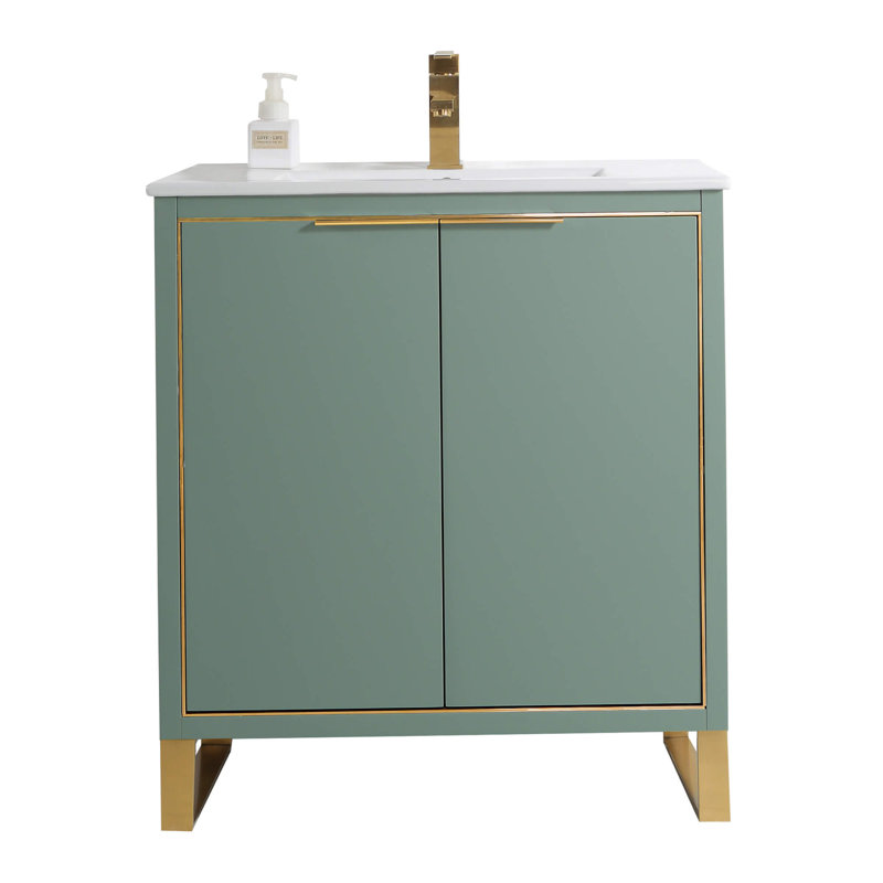 30'' Single Bathroom Vanity Set, Satin Brass, Mint Green