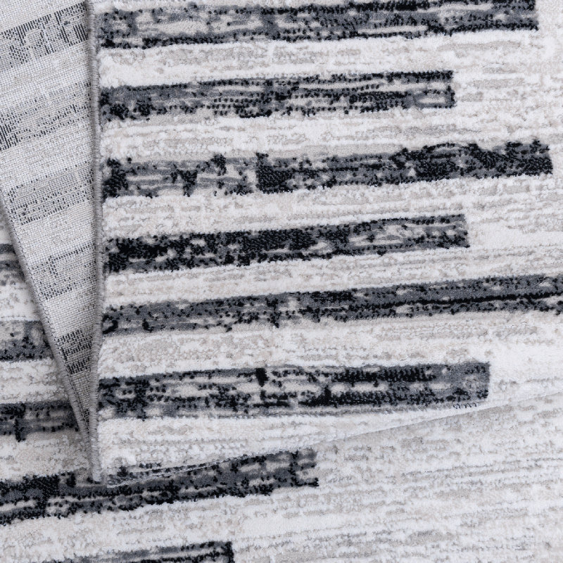 Tapis industriel gris délavé à rayures d'Yvens, Rectangle 8 pi x 11 pi