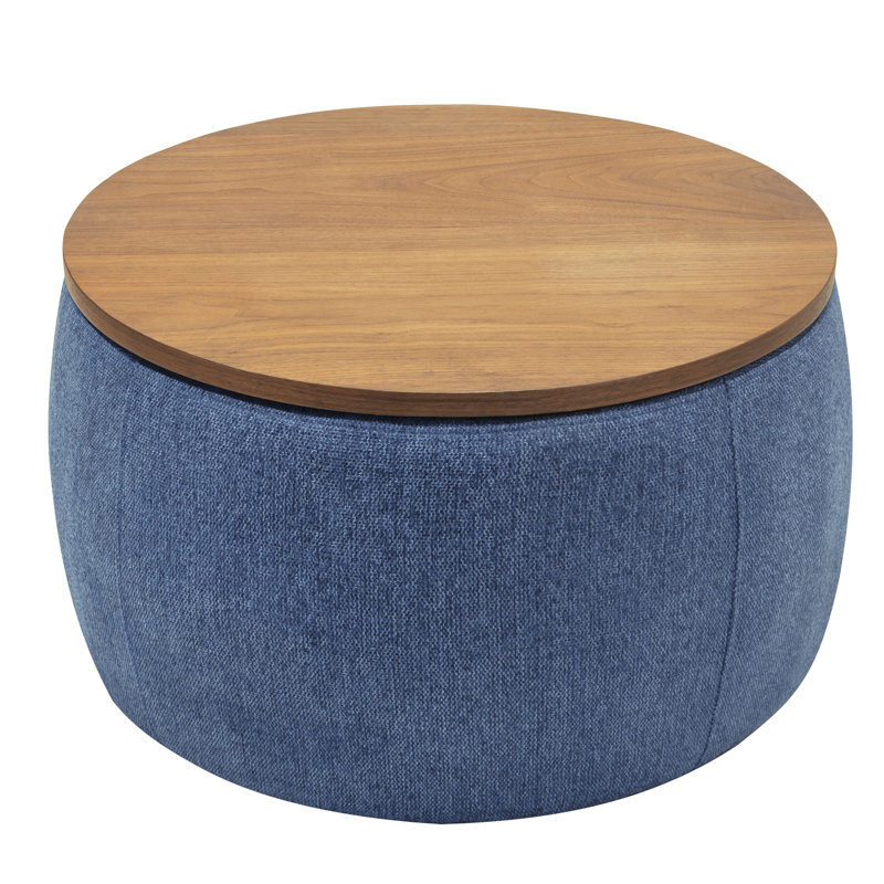 Dariyan Round Storage Ottoman, Blue Linen
