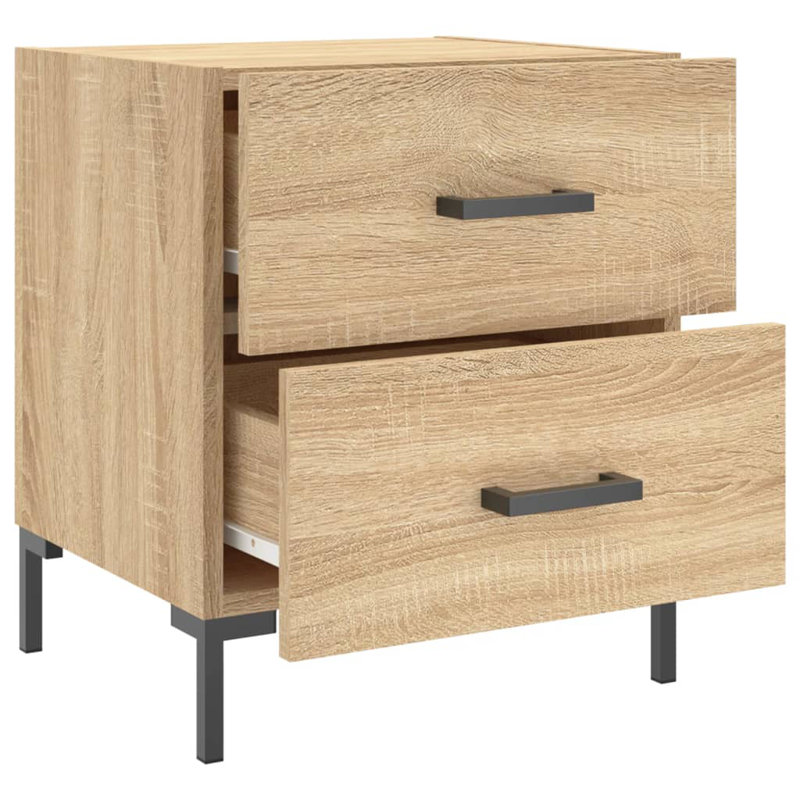 Ellayne 40cm W Iron Bedside Table, Sonoma Oak, Set of 2