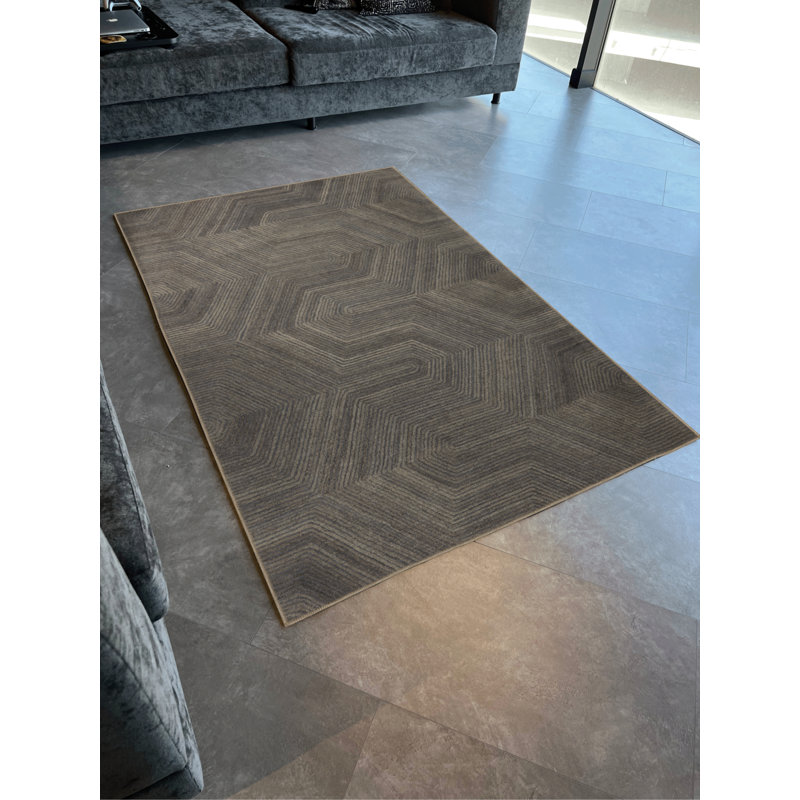 Tapis décoratif moderne à motif géométrique abstrait à motif gris, Rectangle 5 pi x 9 pi 11 po
