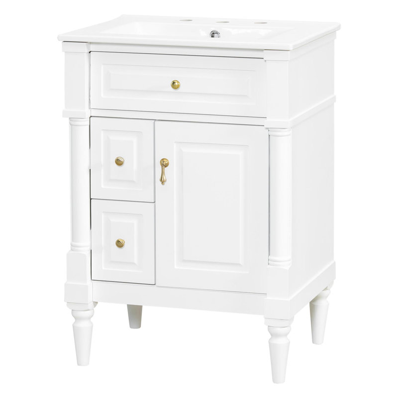 24" freestanding bathroom vanity with ceramic sink, White