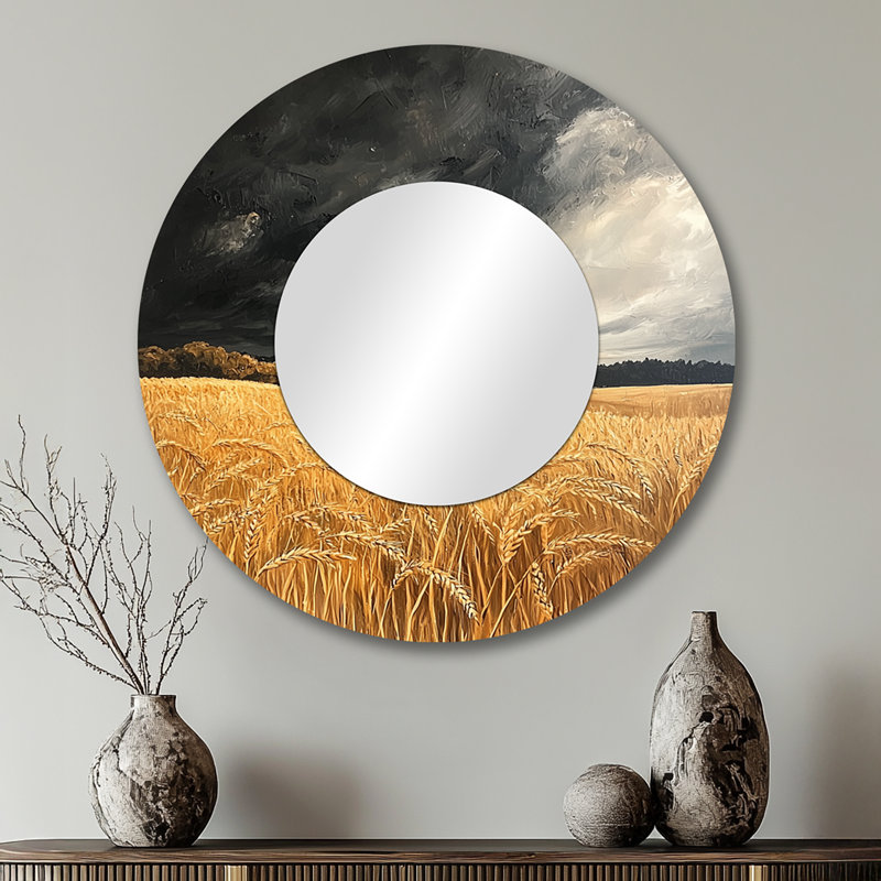 «Countryside Golden Wheat Under Storm Clouds I», art mural miroir décoratif Meadow, 29 po x 29 po