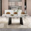 Ensemble de table de salle à manger 9 pièces en faux marbre avec plateau rectangulaire extensible en fritté de 94,5 po et 8 chaises en similicuir-1730726206-1730726179