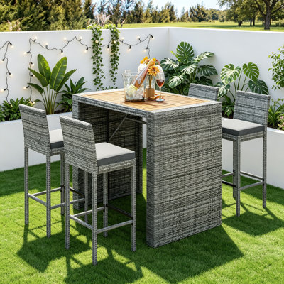 Outdoor Bar Height Set Patio Wicker Dining Set With Chairs And Rectangular Table