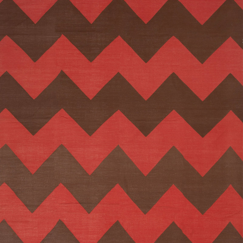 Red & Brown Chevron Dhurrie Cotton Rug - 10' x 14'6"", Rectangle 10' x 14'6"