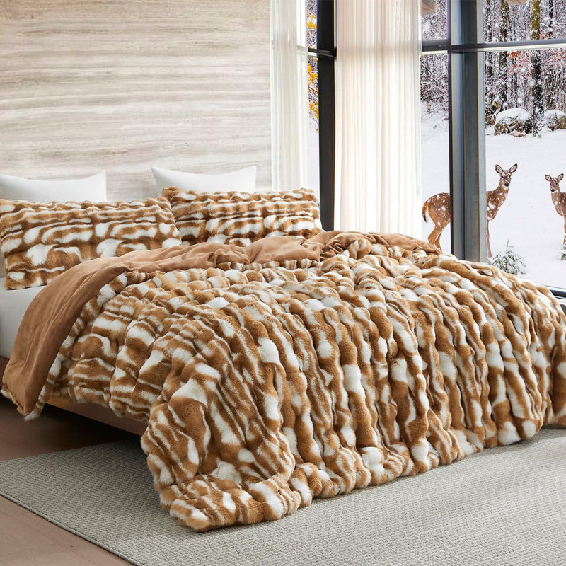 Coma Inducer Oh Deer Faux Fur Oversized Comforter Set, Brown, King Comforter + 2 King Shams