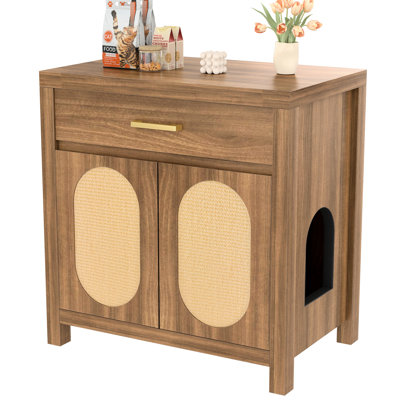 Multi - Purpose Cat Litter Box Enclosure, Wooden Washroom House Table, , Storage Drawer For , Scratch Pads, Two Room Expandable, Sealing Strip Reinforcement Enclosure With Scratching Board And