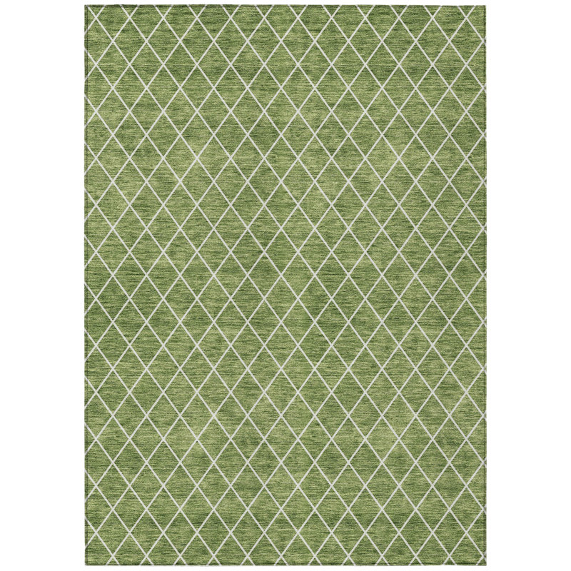 Tapis géométrique lavable intérieur / extérieur vert 5 pi x 8 pi