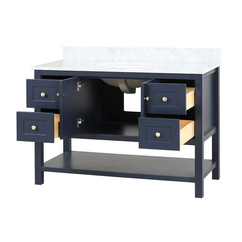 47.25'' Single Bathroom Vanity with Marble Top, White