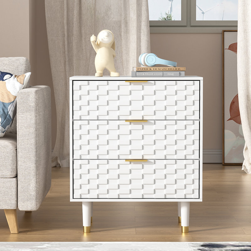 3-drawer Nightstand 23.6'' W White Beside Table