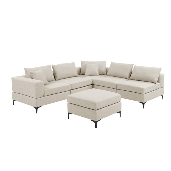 Wade Logan® 6 - Piece Upholstered Sectional & Reviews | Wayfair