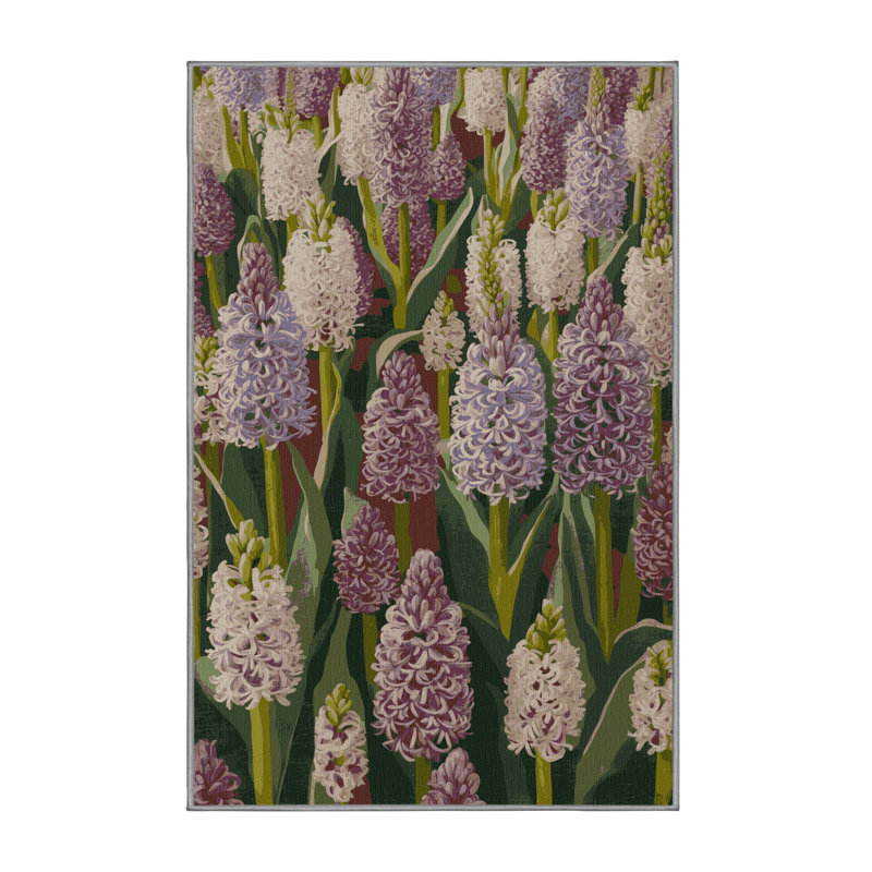 Tapis gris botanique lavable à la machine, Rectangle 2 pi x 3 pi