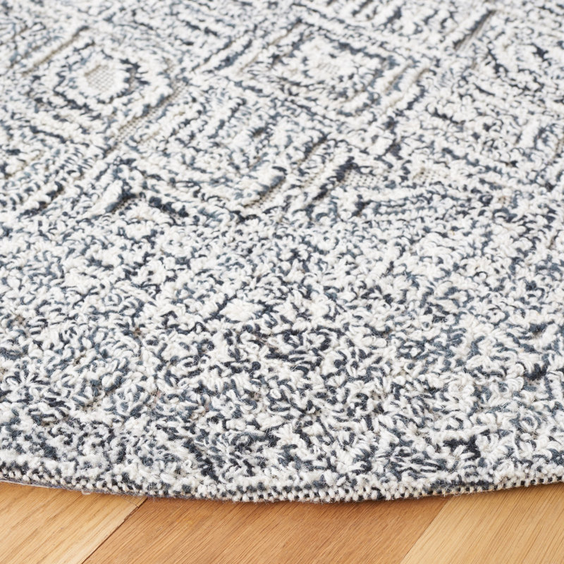 Ginessa Textual Hand Tufted Wool/Cotton Geometric Rug in Gray/Ivory, Round 6'