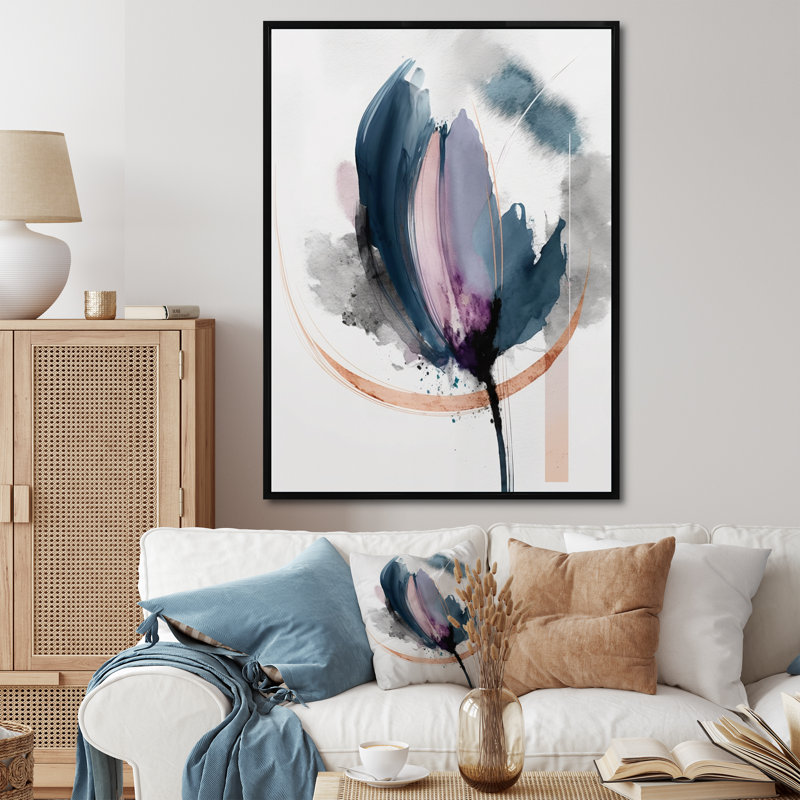 Délice de tulipe mauve - imprimé, H 32 po x l 24 po x P 1 po, Cadre flottant noir