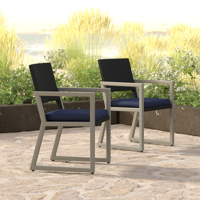 8 Piece Sunbrella Outdoor Patio Dining Chairs - Navy, Brown, Navy