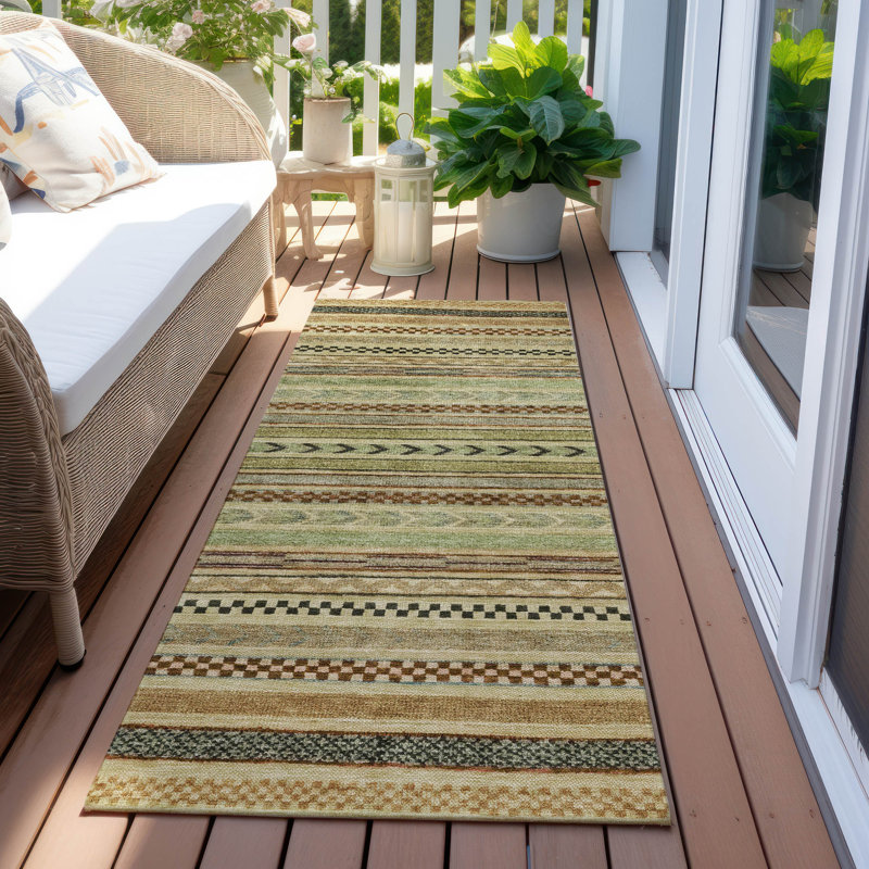 Machine Washable Indoor/Outdoor Claudian ACN1625 Beige Rug, Runner 2'3" x 7'6"