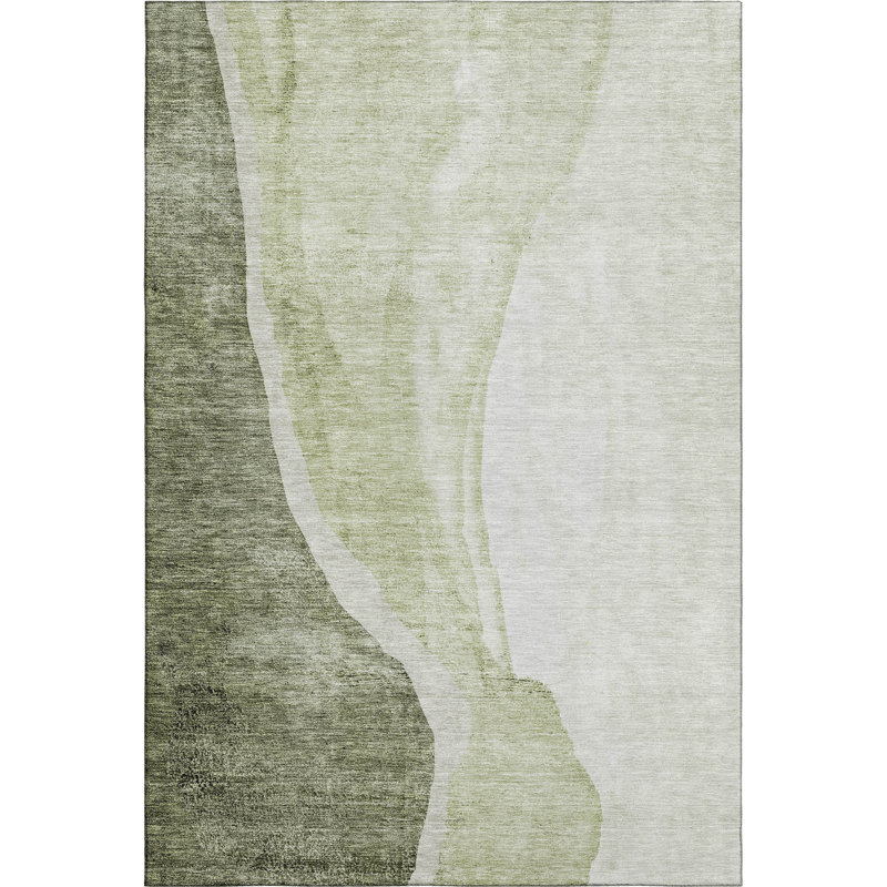 Premium Machine Washable Prisco Olive Rug, Rectangle 2'6" x 3'10"
