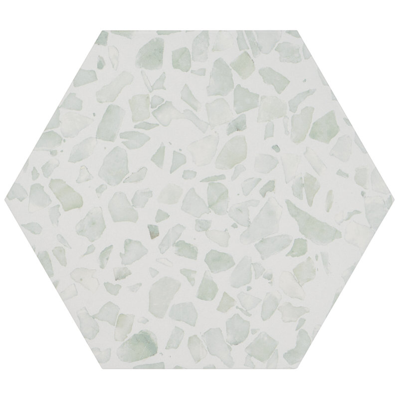 Terrazzo 9" Hexagon Matte Terrazzo Look Porcelain Tile, Hex Green
