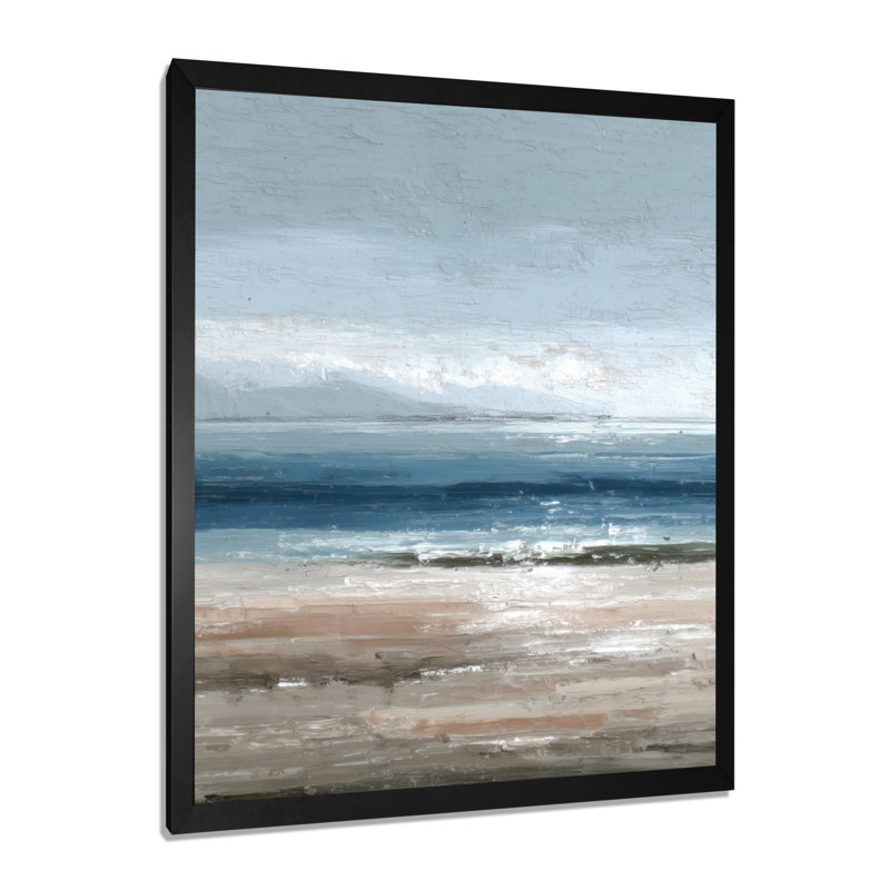 «White Blue Coastal Oceanic Oasis Found», reproduction d'art sur toile blanc sur la plage, Cadre photo unique, Noir
