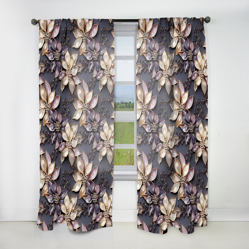 Rideau obscurcissant mauve et doré Glamour Opulence III - 1 panneau, L 52 po x L 120 po