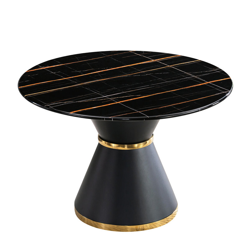 Table imprimée en marbre noir avec base et décoration dorée - 45,64 po de longueur x largeur 29,47 po de hauteur