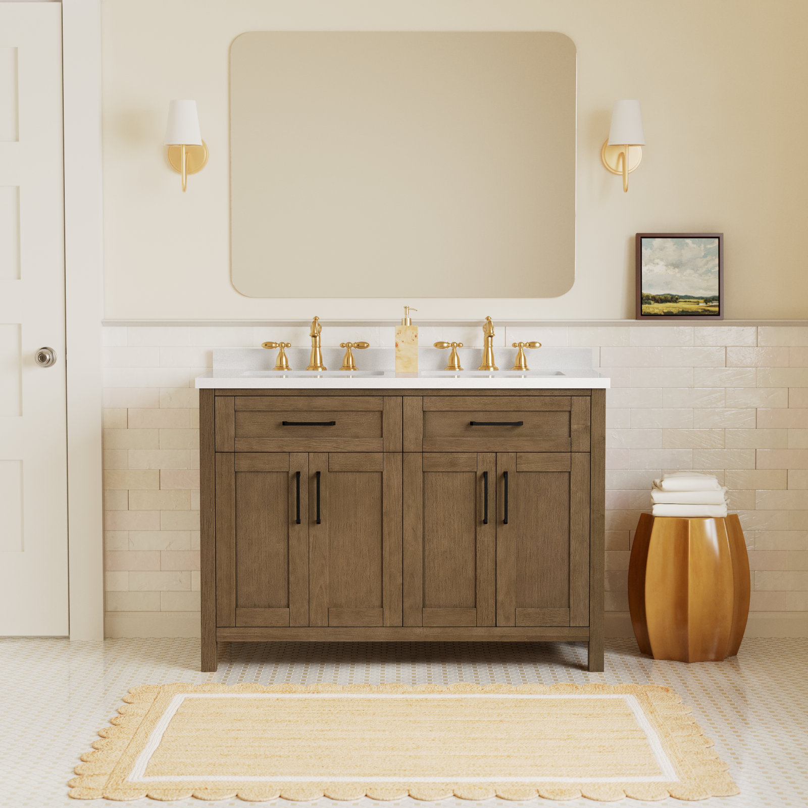 Tahoe 48 In. Double Sink Bathroom Vanity In Brushed Almond Latte, Almond Latte Brushed, Yves, Matte Black