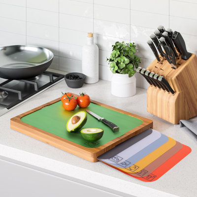 Planche à découper en bambou avec 7 tapis de découpe à code de couleur