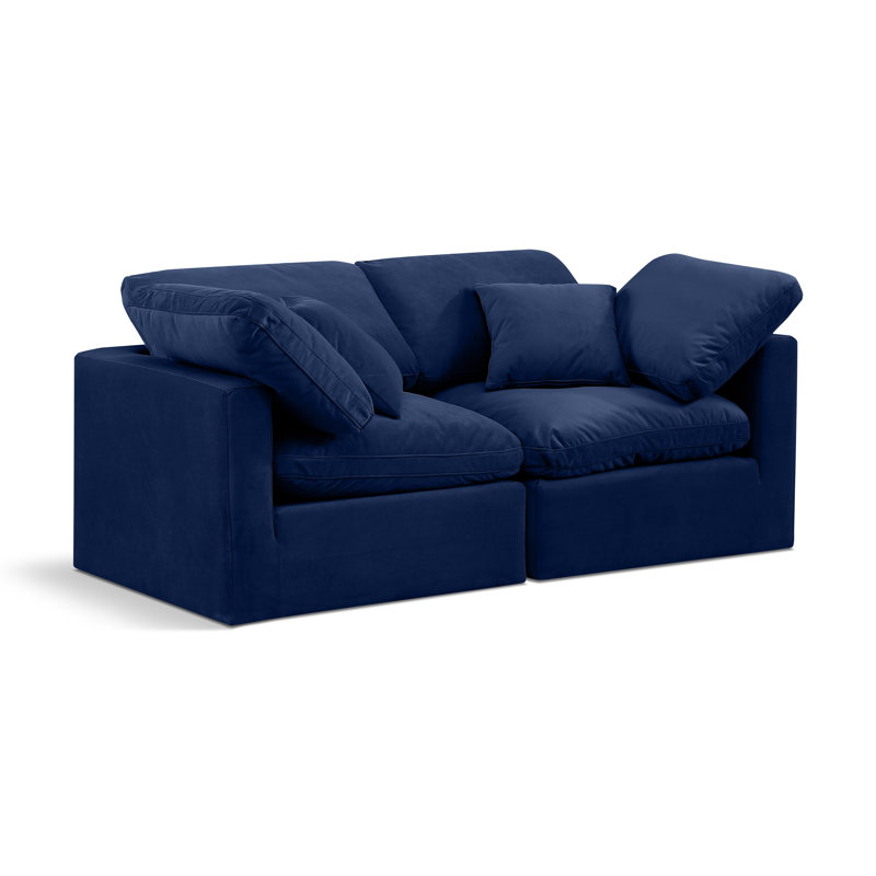 Causeuse rembourrée 70 po Itala, Velours bleu marine
