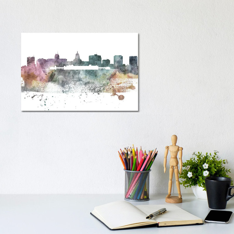 Madison Pastel Skyline by Wall Decor Addict - Wrapped Canvas Painting, 20.32 cm H x 30.48 cm W