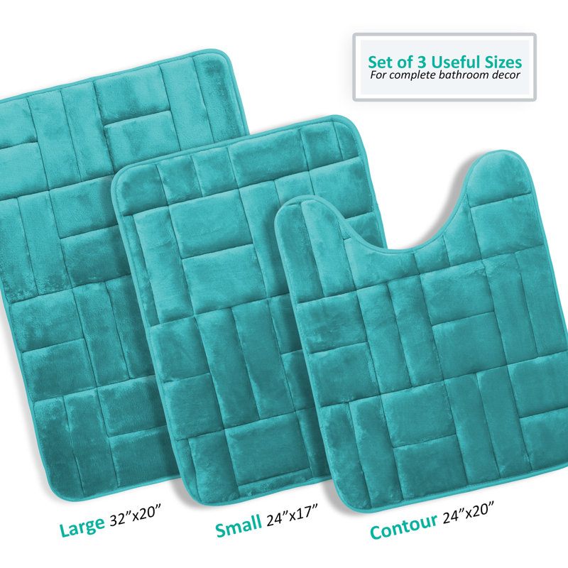 Ensemble de 3 tapis de bain en mousse viscoélastique absorbante ultra douce, Bleu sarcelle