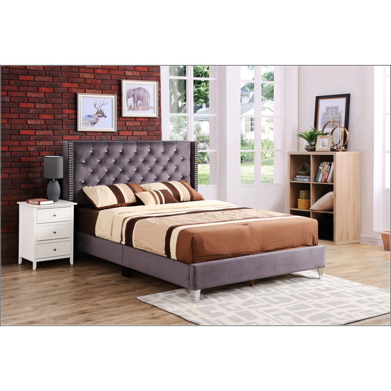 Grand lit tapissier Chic Chic, Gris, Grand lit