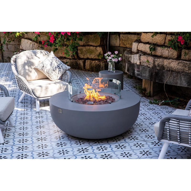 Eclipse 44" Round Natural Gas Fire Pit Table with Wind Guard & Burner Lid, Light Gray
