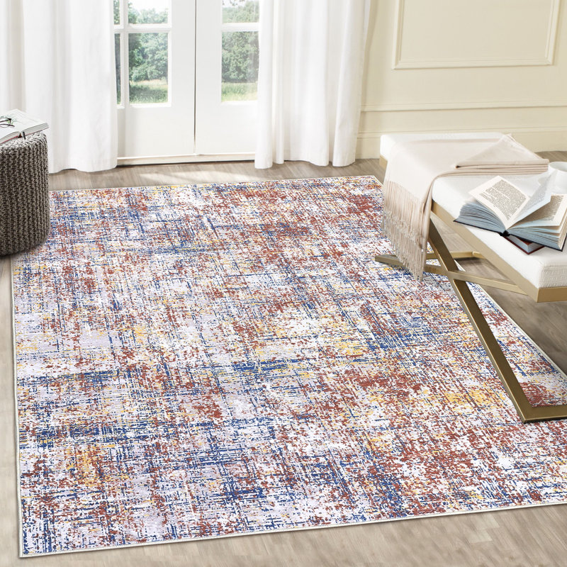 Abstract Machine Washable Area Rug Low Pile Non Slip Modern Rug Foldable Stain Resistant Carpet for Living Room Bedroom Indoor Ultra Thin Mat