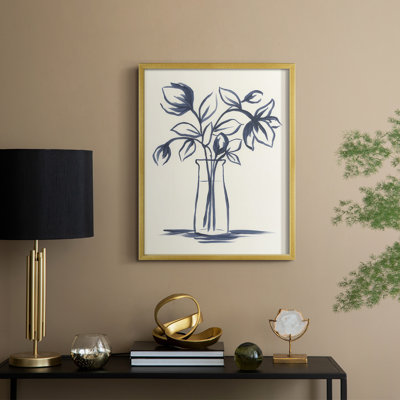 «Indigo Bud Vase I», reproduction encadrée - bois massif