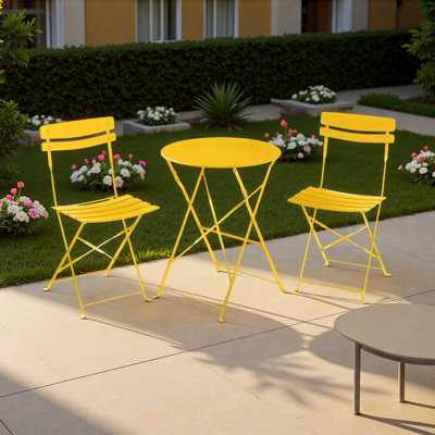 Ensemble de bistro 3 pièces, ensemble pliant peu encombrant, acier massif, ensemble de mobilier d'extérieur avec 2 chaises