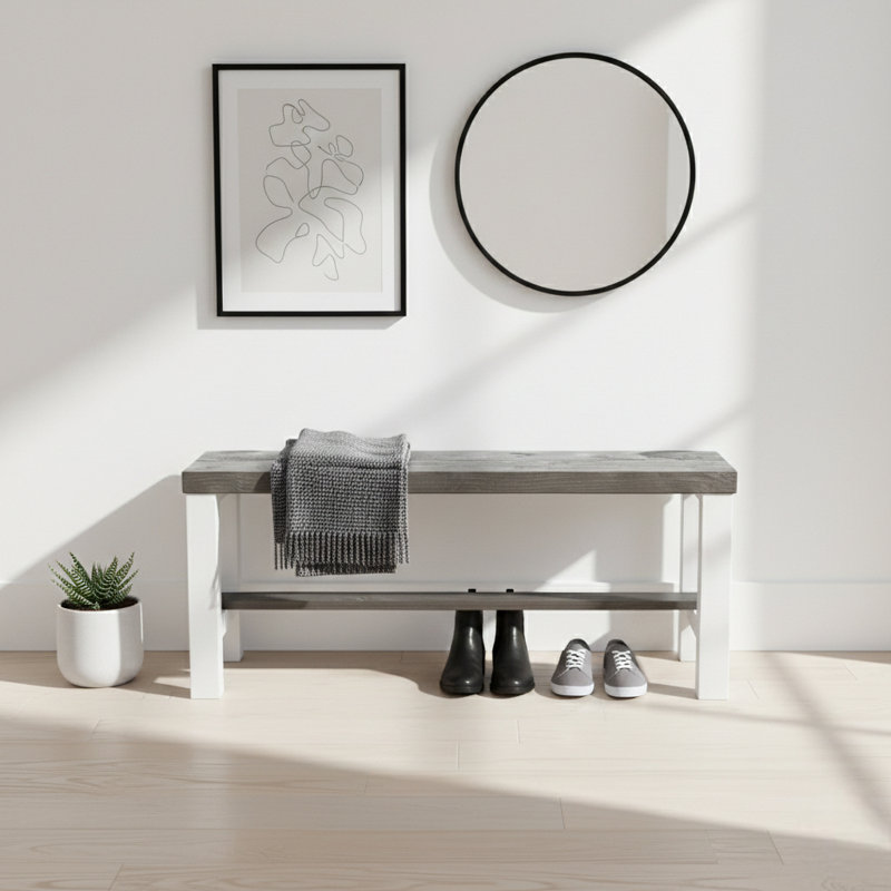 Banc d'entrée de style rustique, Gris / Blanc