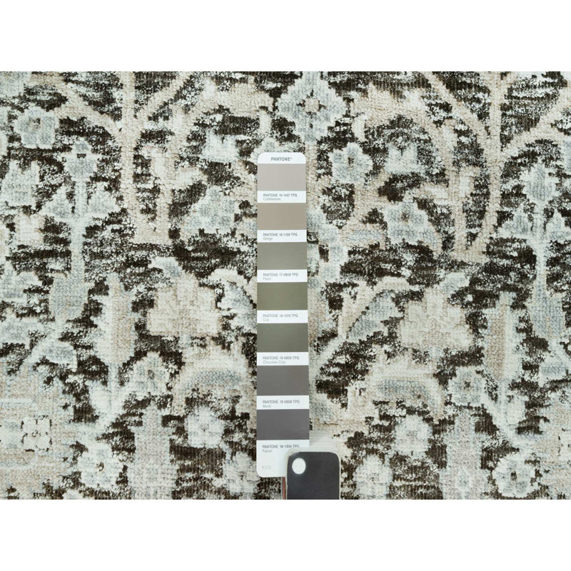 2'6"x10' Grey Hand Knotted Silk and Wool Willow and Cypress Tree Rug 41FF6CF0608D4BA9946BA2B7FB0BFD11