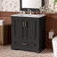 Meuble-lavabo de salle de bain avec lavabo, panneau de fibres à densité moyenne et structure en bois massif, 1 tiroir de séparation et 2 portes à fermeture en douceur (double tablette sur la porte), meuble-lavabo autoportant