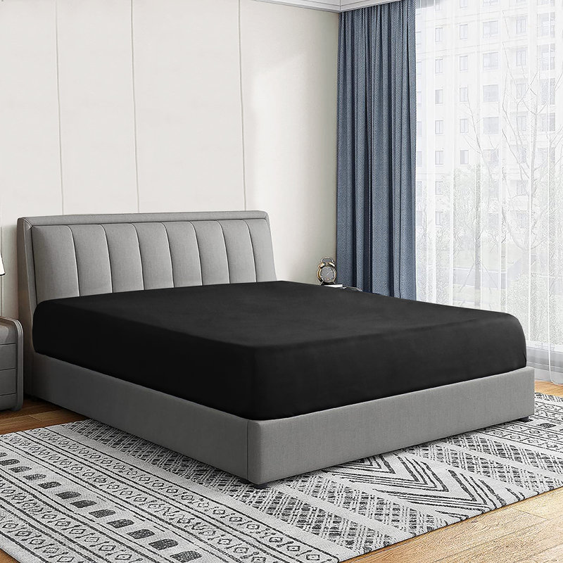 Drap-housse en microfibre Cuadrado, Drap-housse de taille simple, Noir