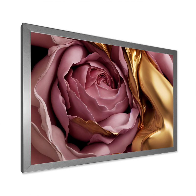 Exquise rose et doré Glam Roses I - impression, H 30 po x l 40 po x P 1,5 po, Cadre photo argenté