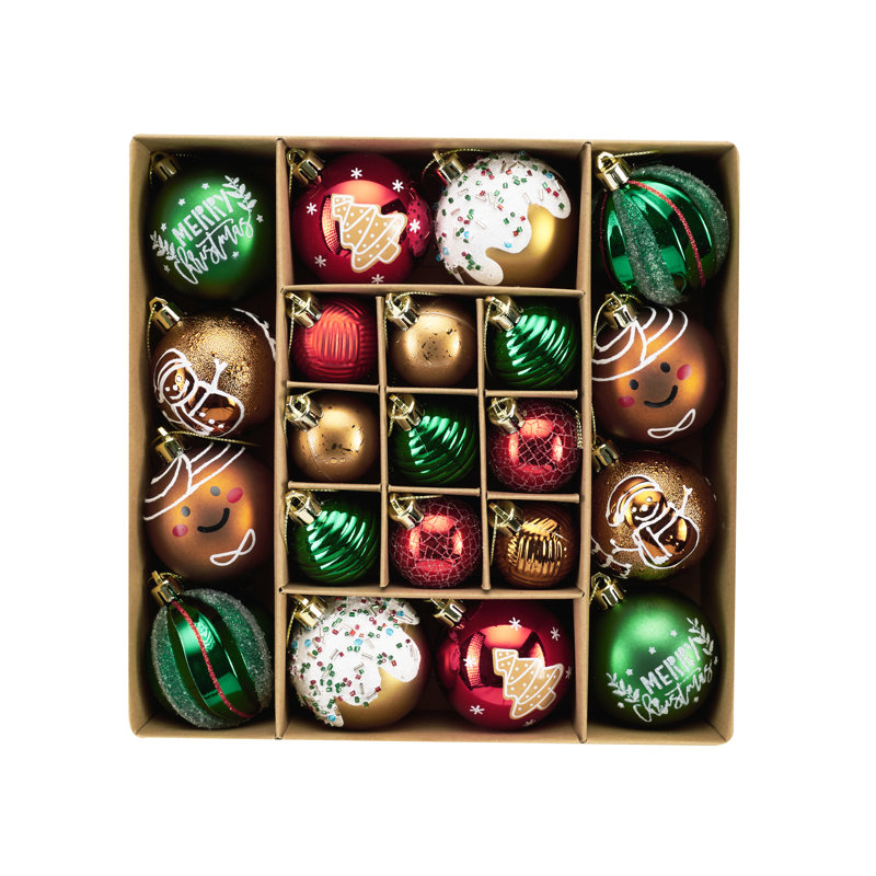 21ct Red Green Gold Shatterproof Gingerbread Christmas Ornaments Set